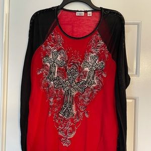 Women’s red and black Cato long sleeved shirt
